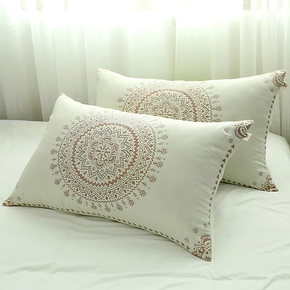 Mandala Soft Cotton Gauze Pillowcases (2pcs) Brown & Beige 19"x29"