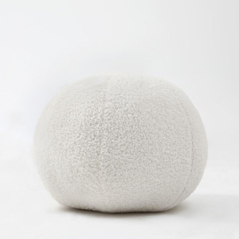 Plush Ball Shaped Boucle Cushion White