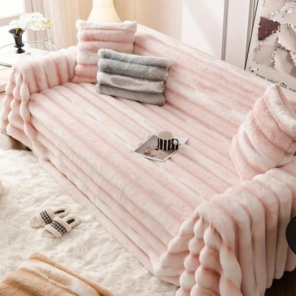 Velvet Faux Fur Sofa Cover Pink