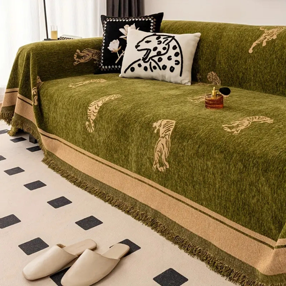 Safari Tiger Chenille Sofa Cover Olive Wild