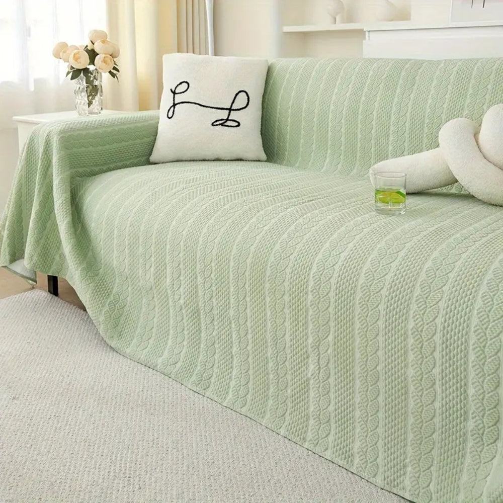 Tranquil Plush Leaf Sofa Cover Mint Breeze