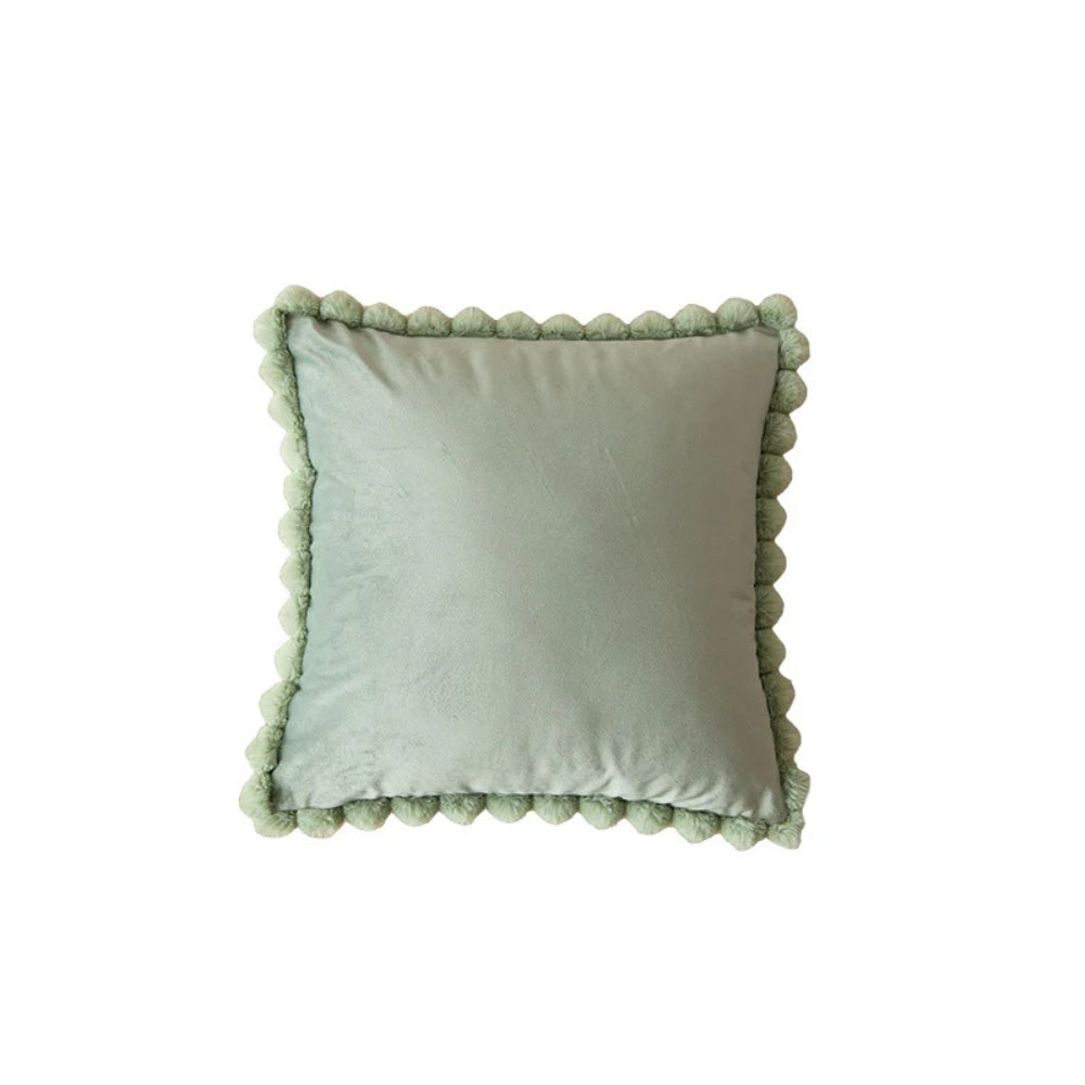 Velvet Pom-Pom Trim Cushion Cover Sage Green 18"x18"