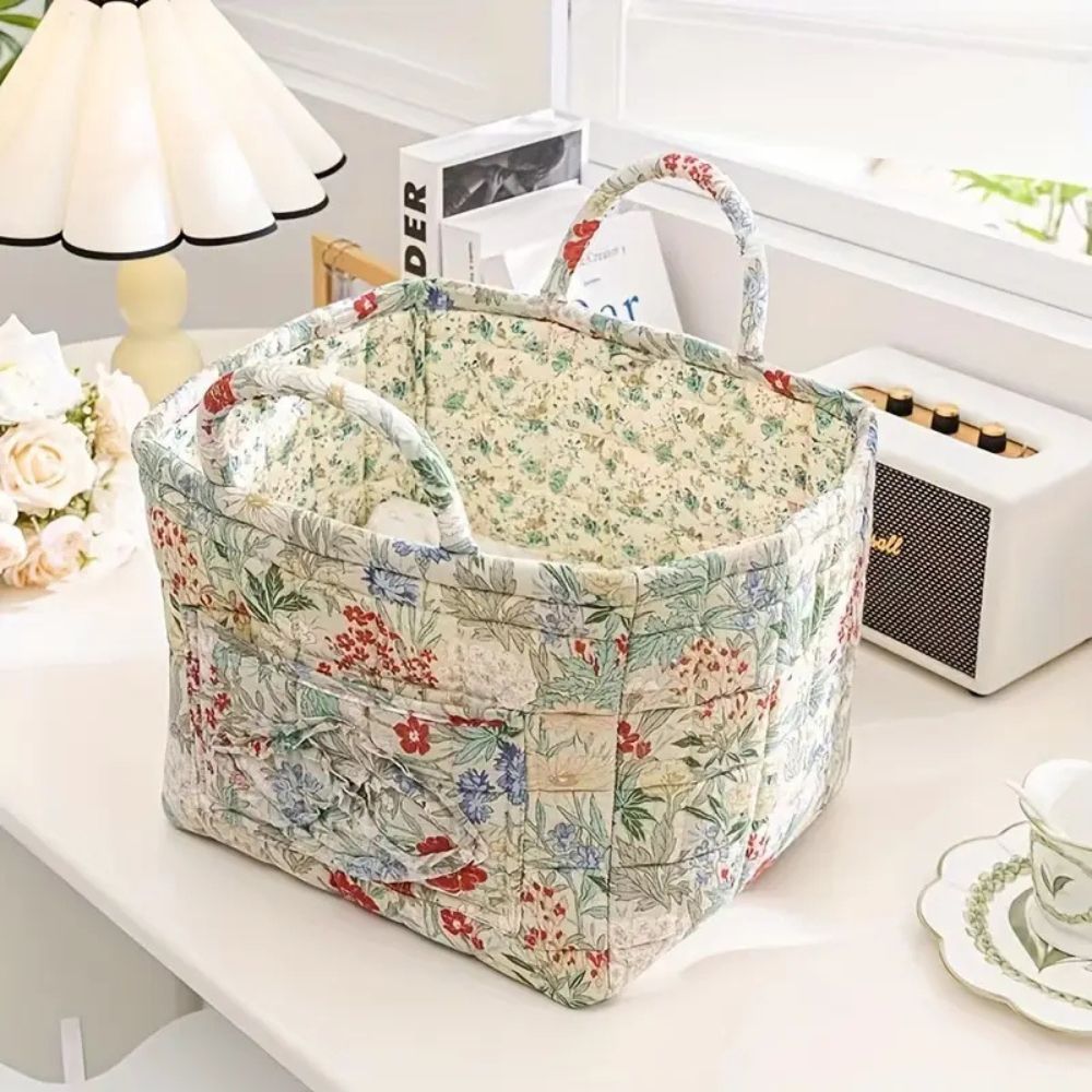 Delicate Floral Canvas Storage Basket Dahlia 13"x11"x10"