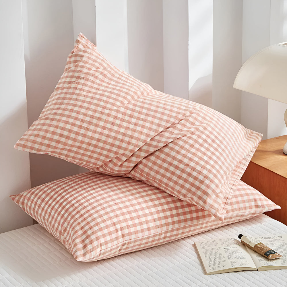 Soft Plaid Checkered Pillowcases Blush Checkered