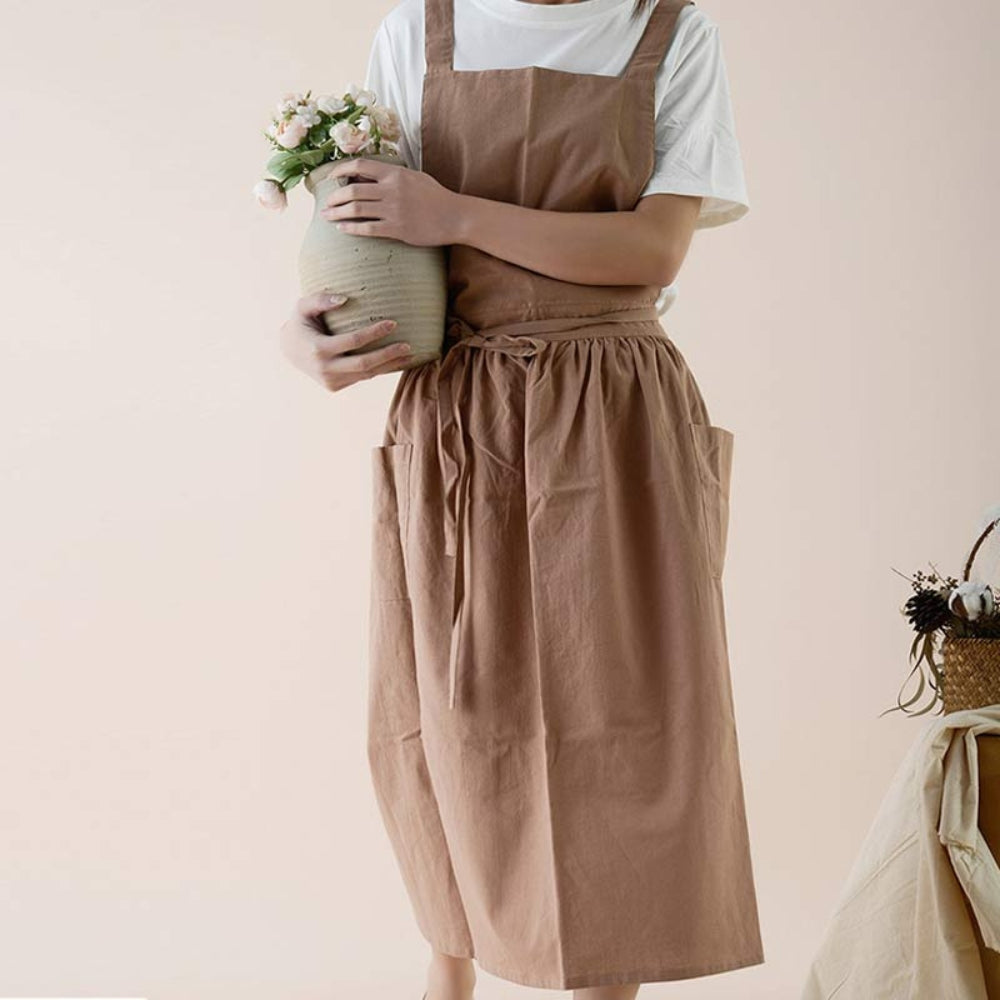 Multipurpose Cotton Apron With Pockets Dark Orange