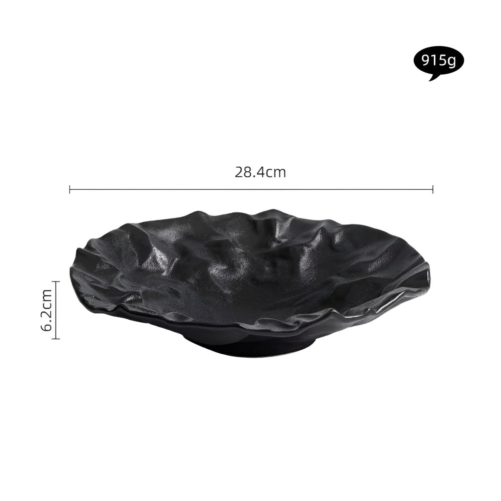 Artisan Wrinkled Paper Ceramic Plate Black Large