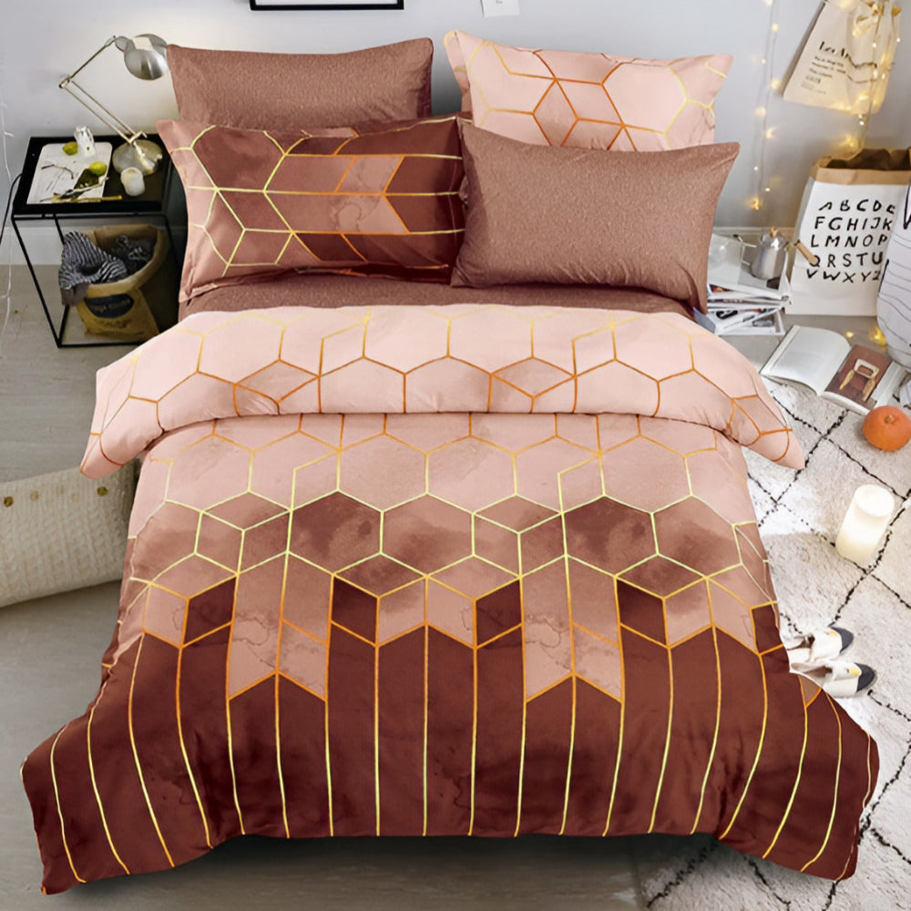 Golden Cosmo Hive | 3pcs Duvet Cover Sets Rose Ember