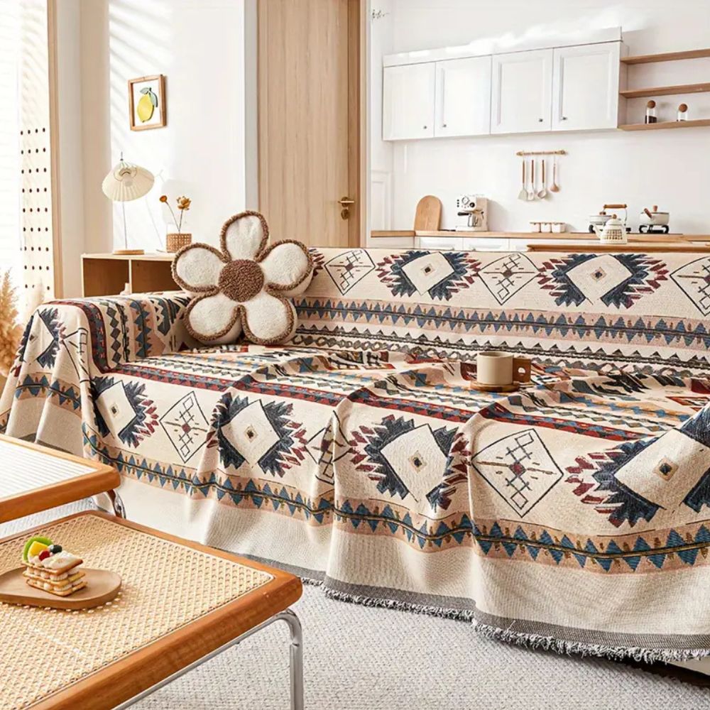 Tribal Weave Sofa Cover Rustic Geometry