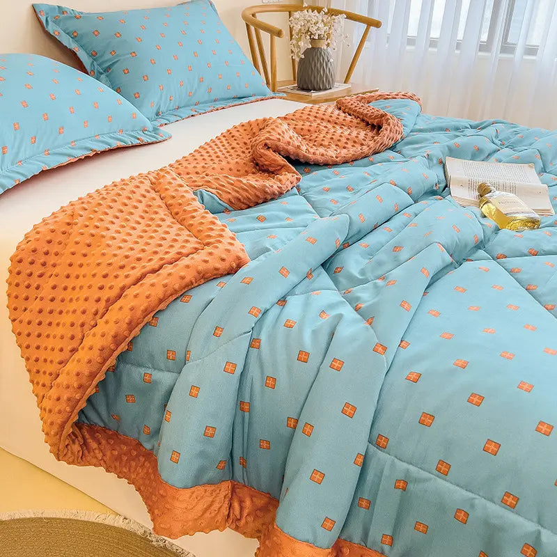 Floral Velvet Quilt - Textured & Soft Rust Grid