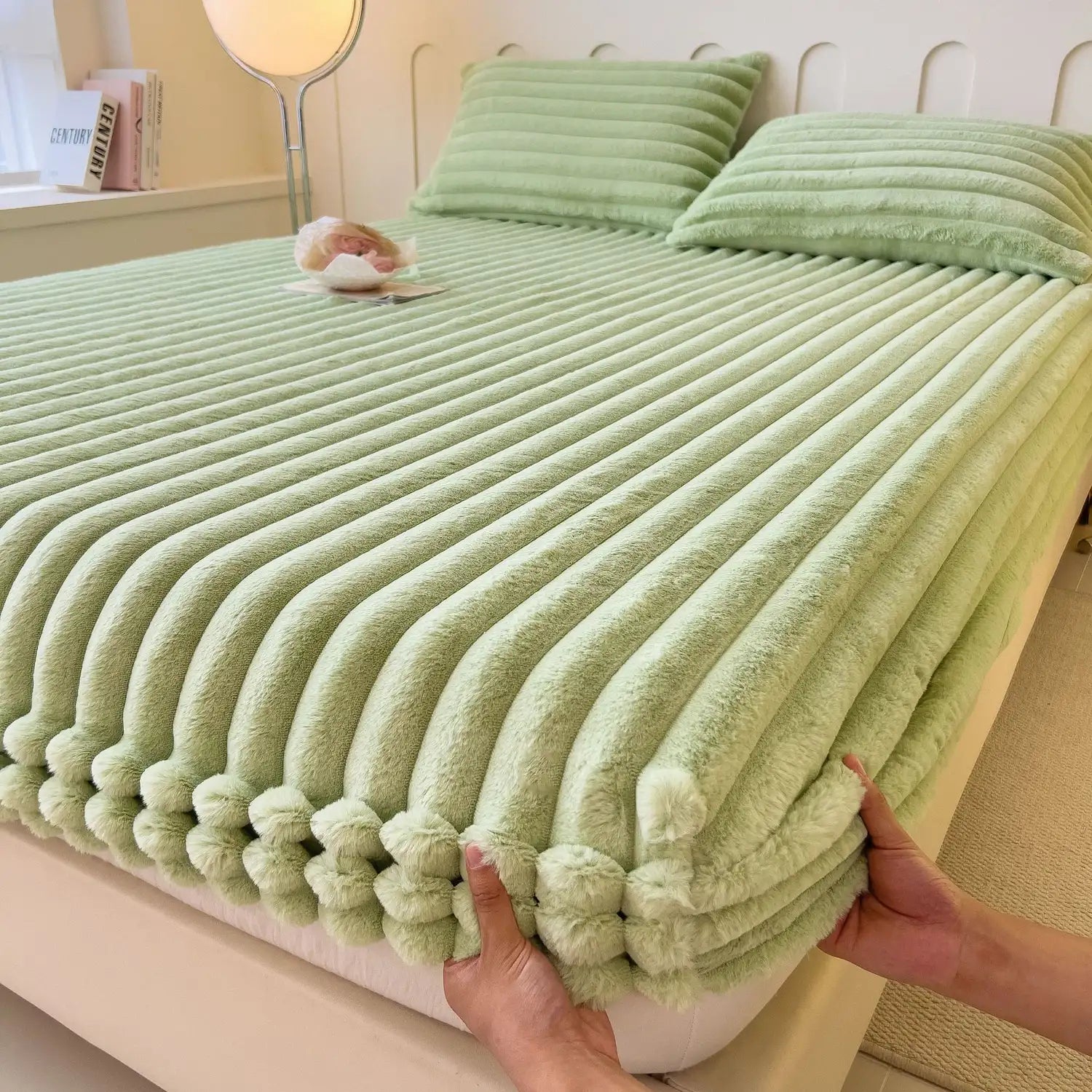 Quilted Velvet Fitted Bed Sheet Green