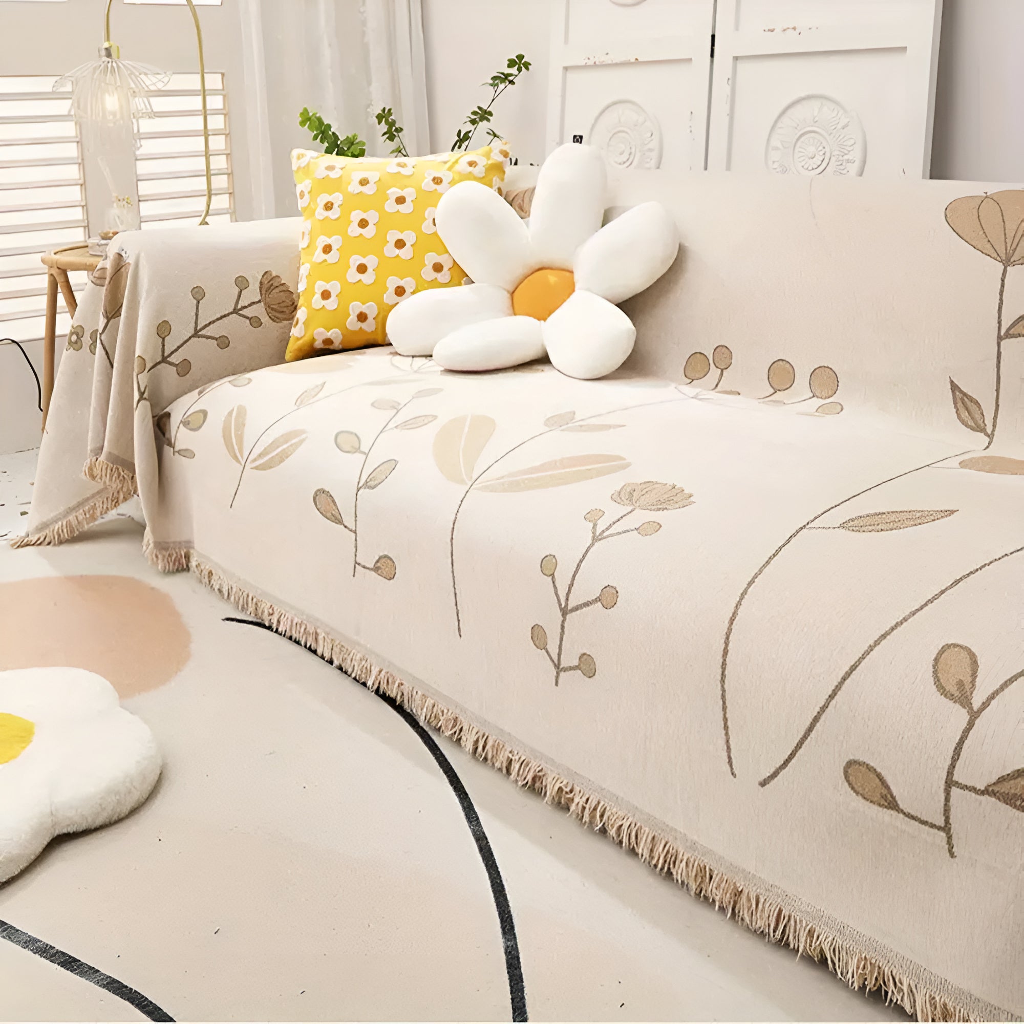 Modern Bloom Reversible Sofa Cover Earthy Khaki