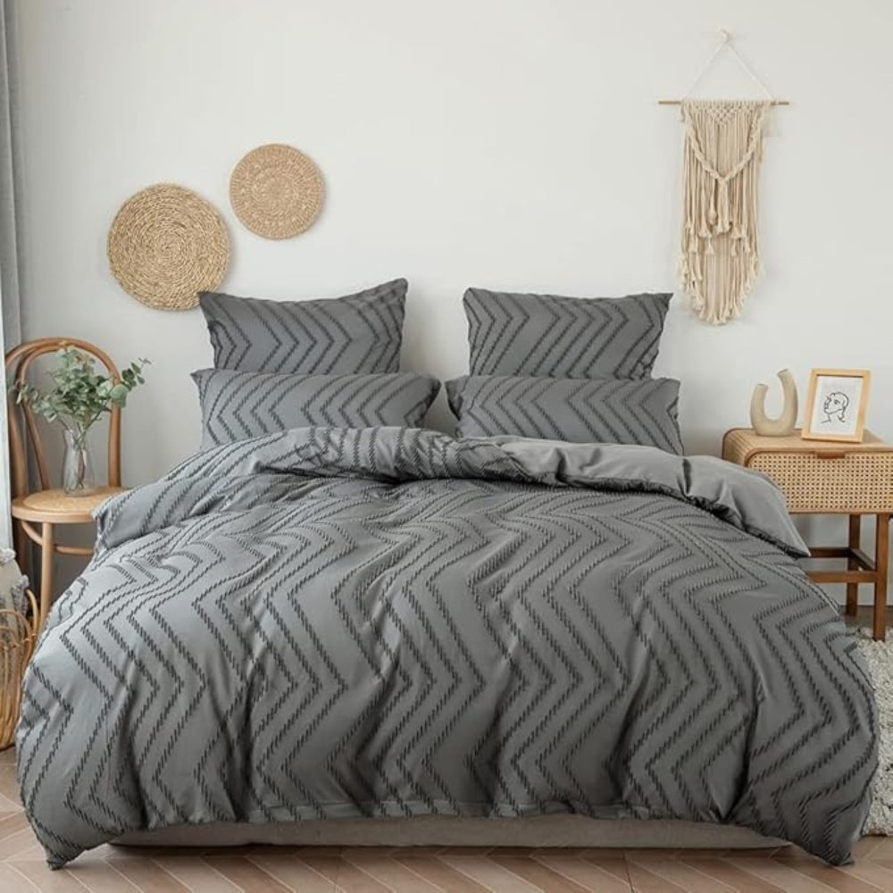 Chevron Plush Quilt Cover | 3pcs Set Gray