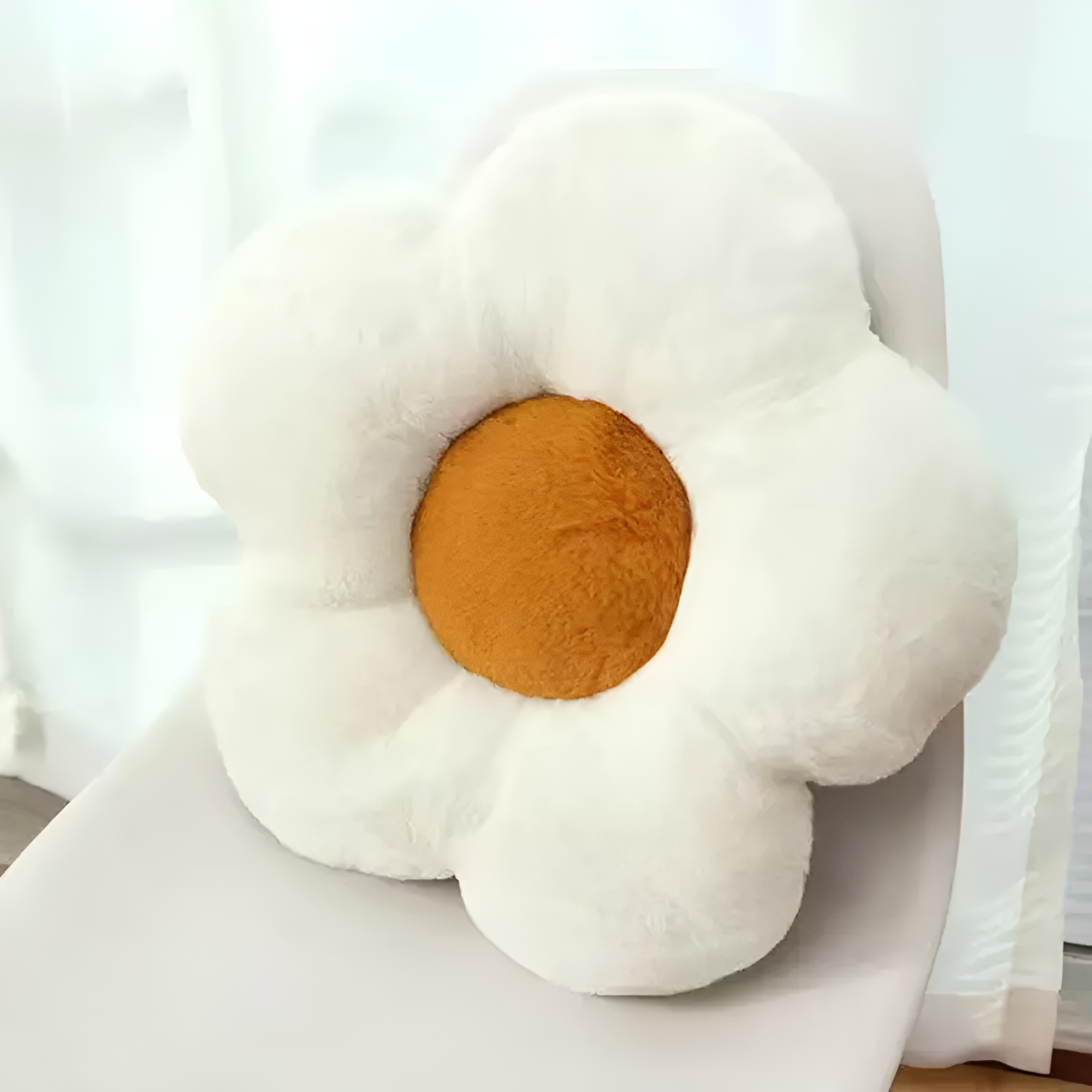 Plush Flower Seating Cushion White