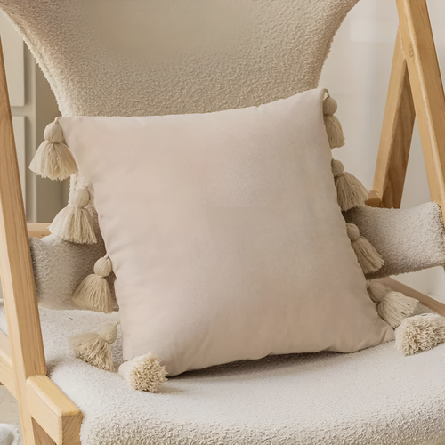 Bohemian Pompom Cushion Cover Beige 18"x18"