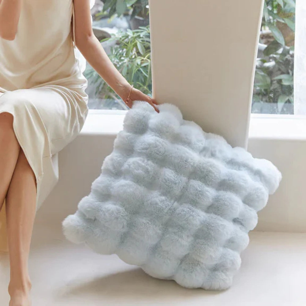 Rabbit Faux Fur Cushion Cosy Blue 20"x20"cm