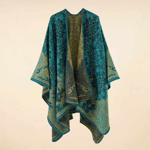 Baroque Pattern Warm Blanket Shawl Blue Green