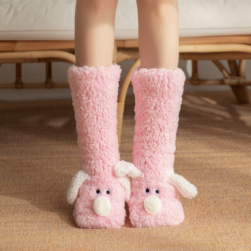 Women's Fuzzy Dog Plush Socks Pink One Size (Women)