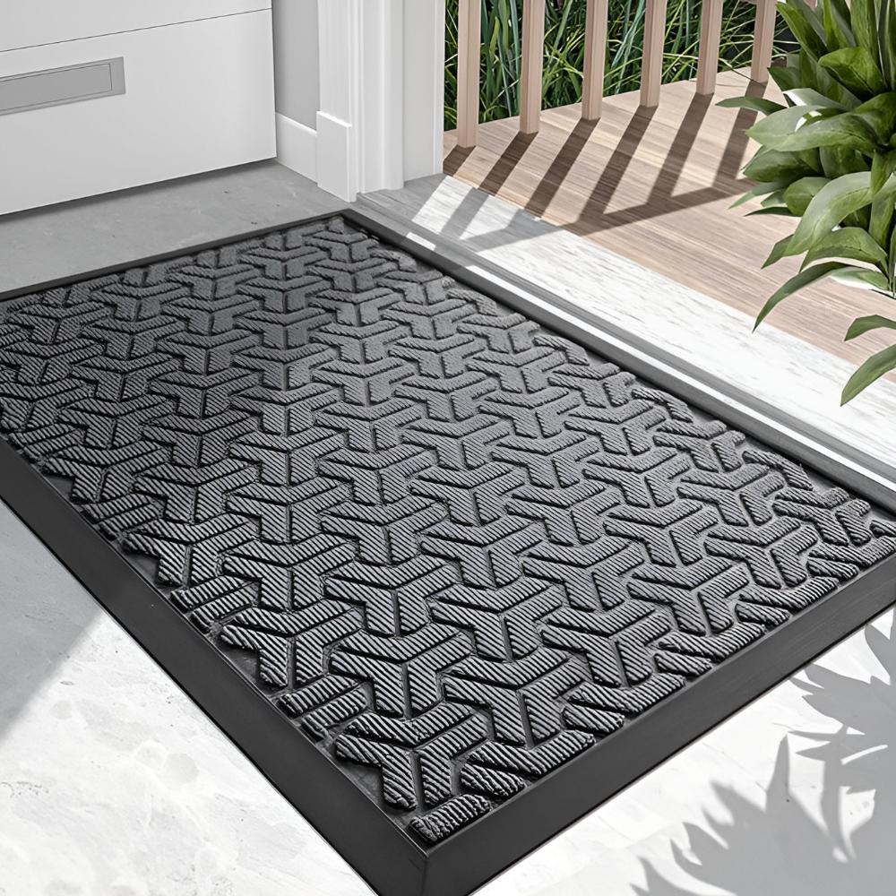 Geometric Entryway Door Mat Gray