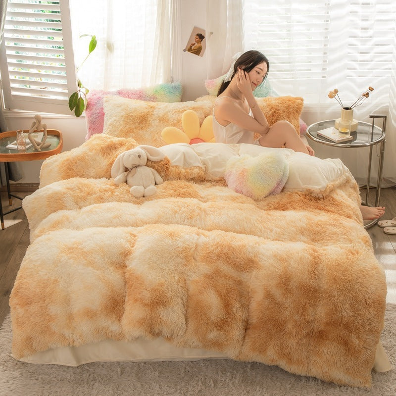 Fluffy Mink Velvet Duvet Cover Set 4pcs Yellow