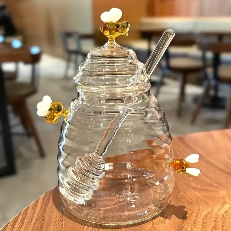 Beehive Honey Glass Jar with Spoon
