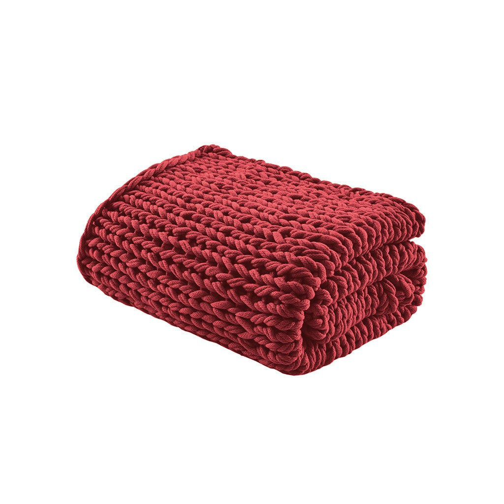 Chunky Double Knit Handmade Throw Blanket 50x60" Red