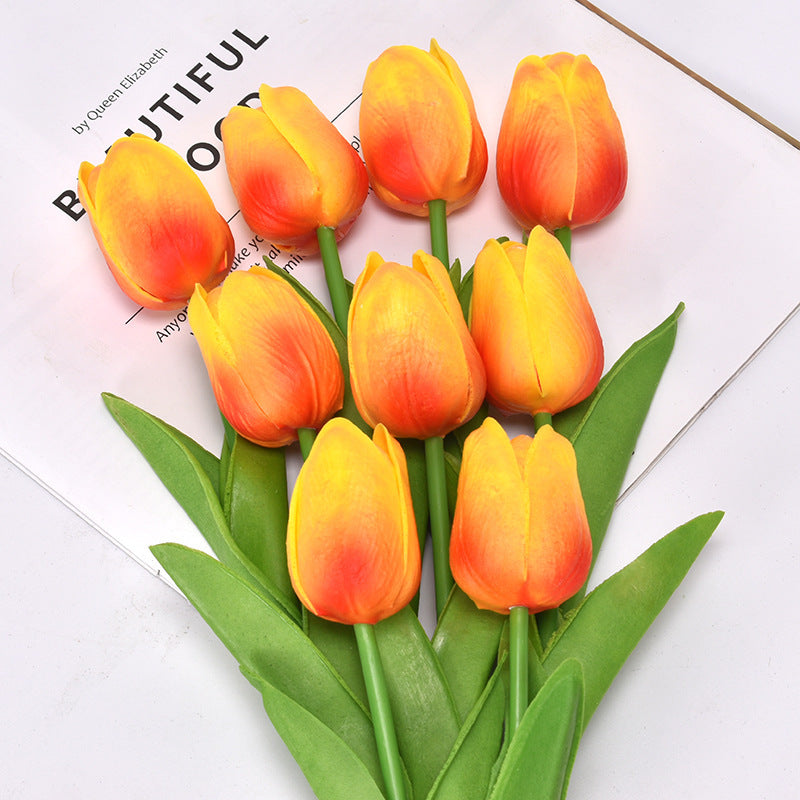 Artificial Tulip Bouquet Home Decoration Orange Red 10 Tulips (Bouquet)