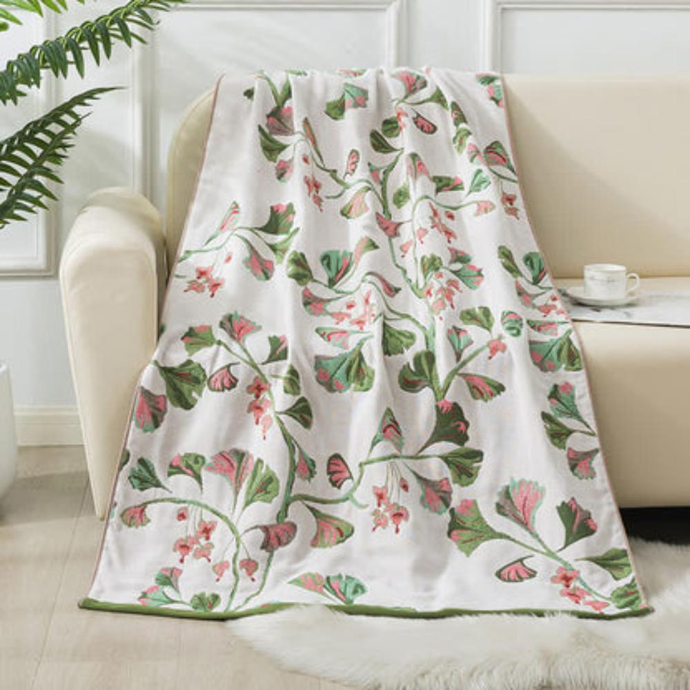 Ginkgo Leaf Cotton Gauze Towel Green & White 35"x71"