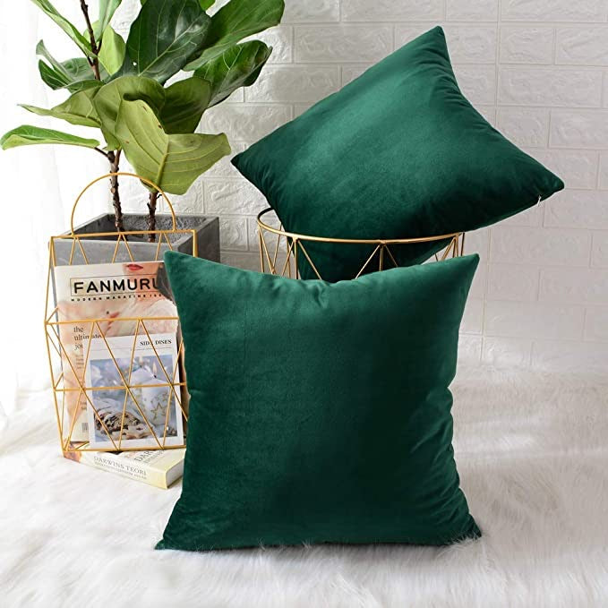 Velvet Cushion Covers 2 Pack Dark Green
