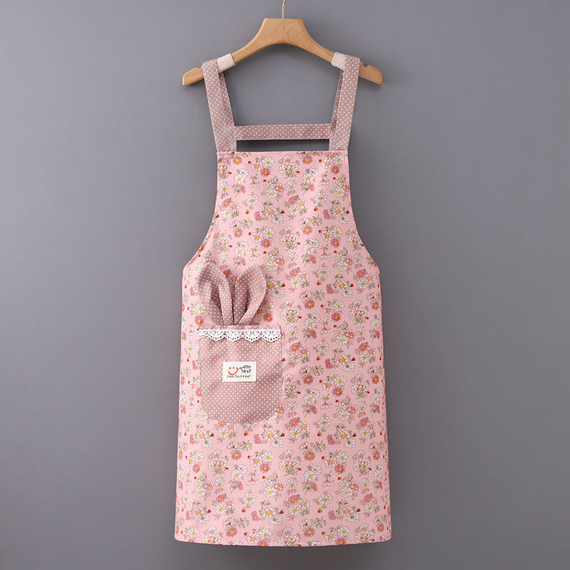 Floral Waterproof Kitchen Apron Pink Strap
