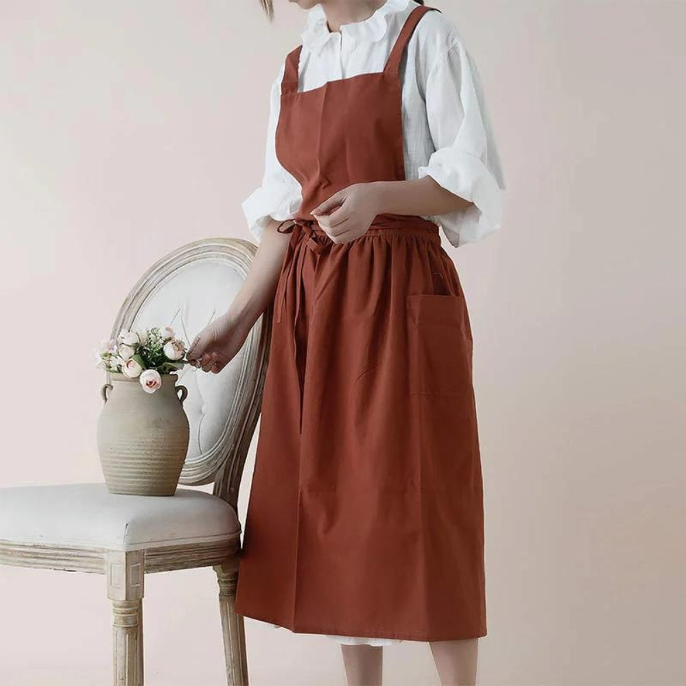 Multipurpose Cotton Apron With Pockets Brick Red