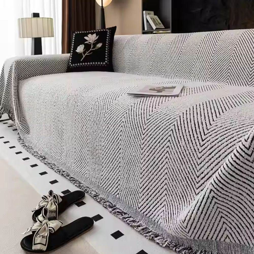 Stripe Herringbone Sofa Cover Charcoal Weave