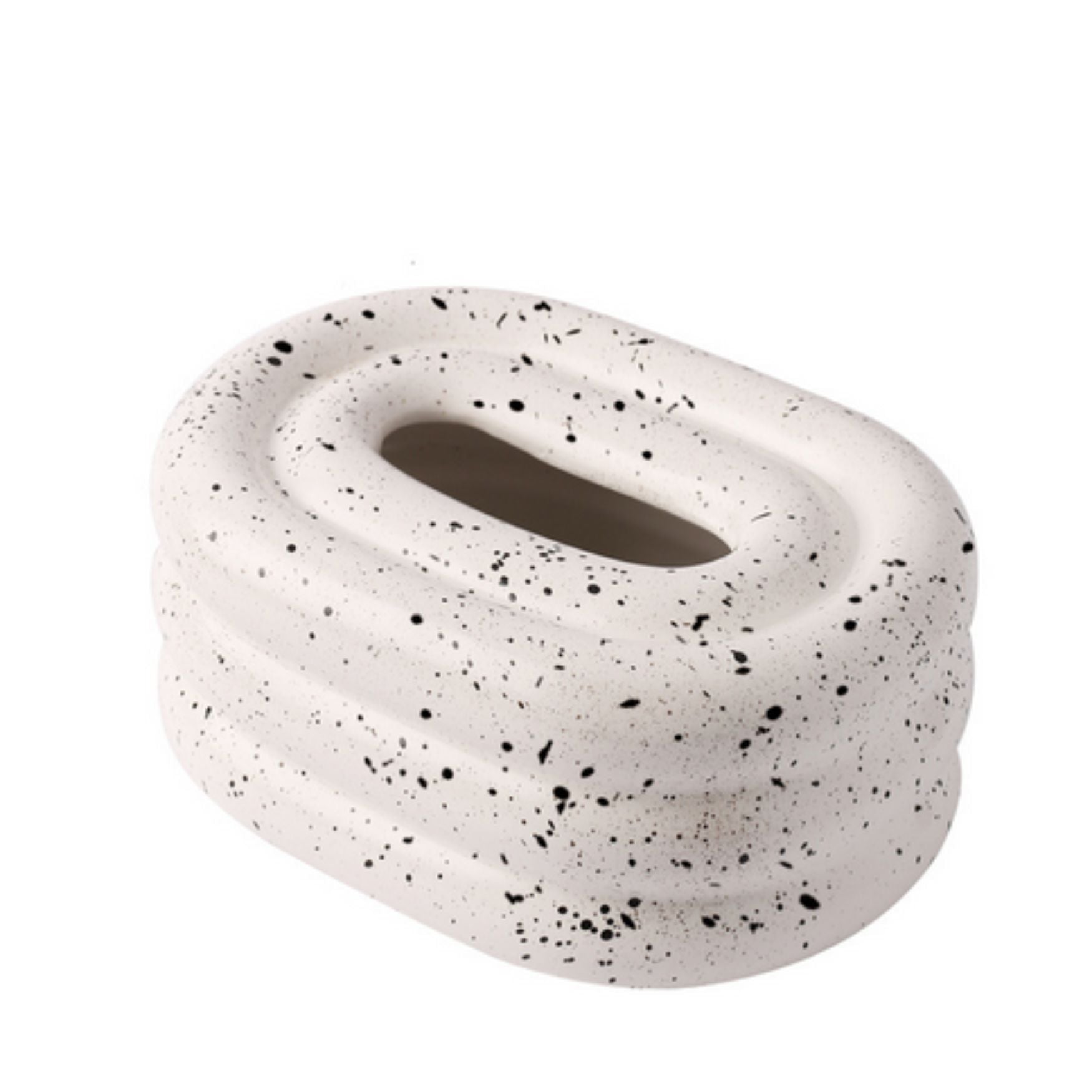 Lustre Ceramic Tissue Holder Dotted Ink 8"x6"x3.5"