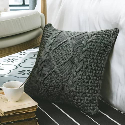 Braided Knitted Cushion Cover Forest Green