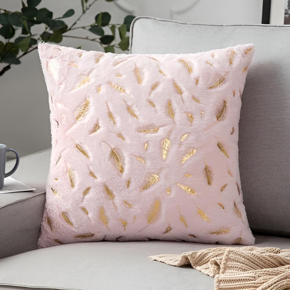 Golden Leaf Velvet Cushion Covers Blush Pink