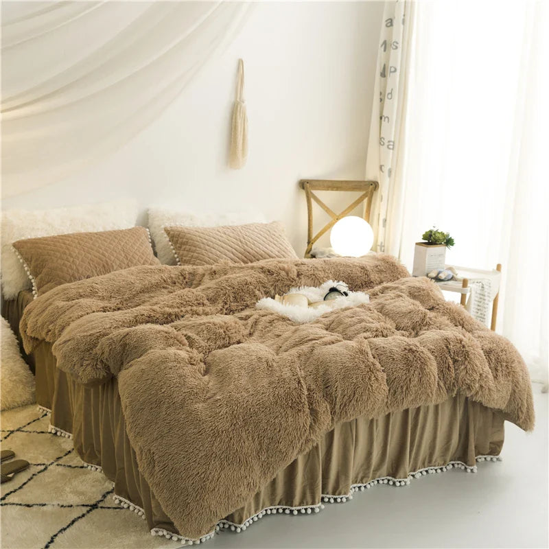 Velvet Duvet Cover - 4 Piece Bedding Set Brown