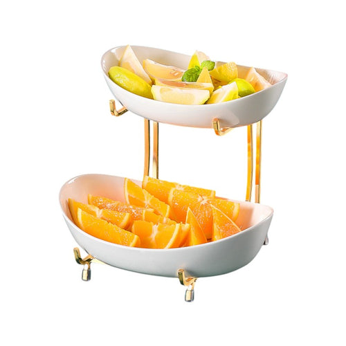 Ceramic Serving Bowls with Metal Stand White 2-Tier