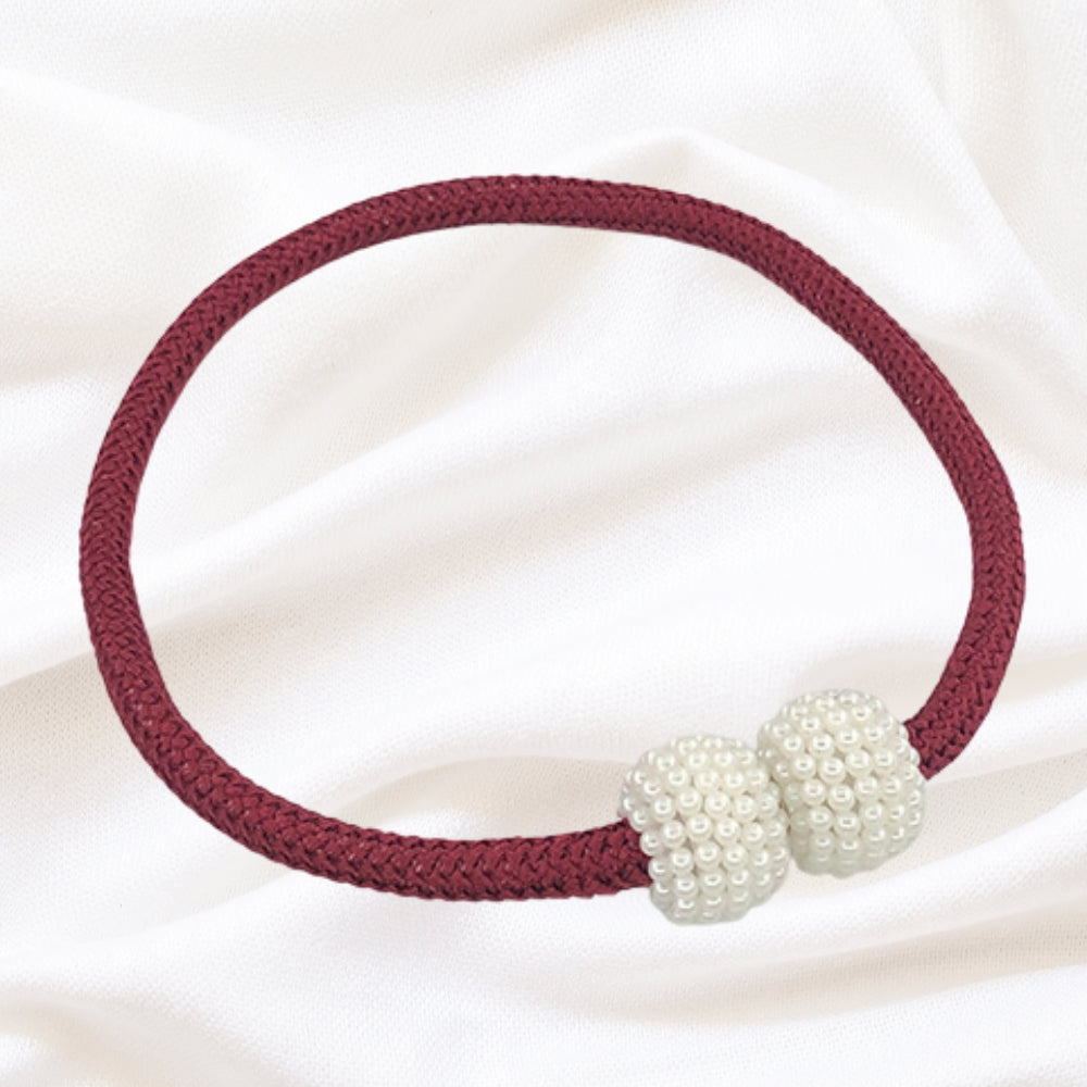 Magnetic Pearl Curtain Tie Back | 2pcs Set Burgundy Red