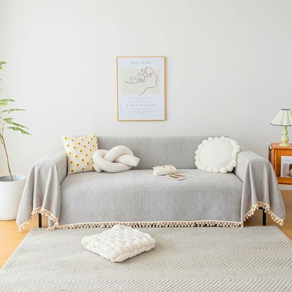Elegant Plush Sofa Blanket Shield Light Gray