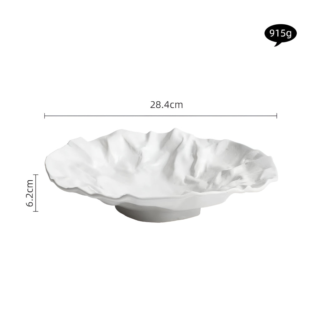 Artisan Wrinkled Paper Ceramic Plate White Large