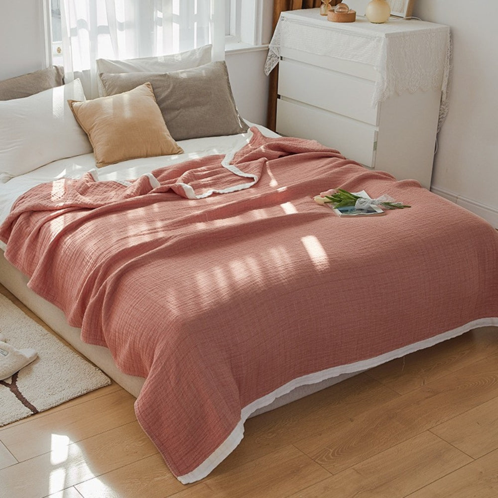 Deluxe Muslin Cotton Multi-Layer Blanket Pink