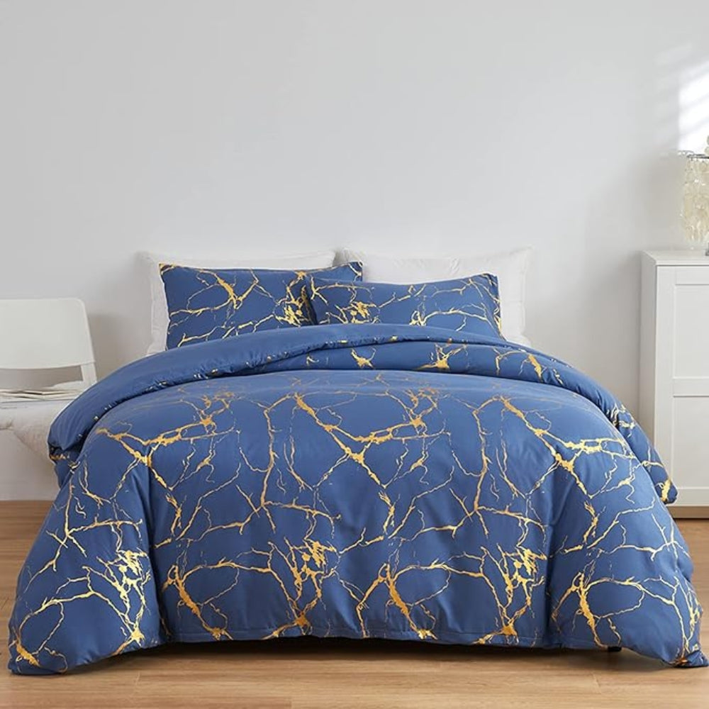 Lux Marble Premium Duvet Cover Set Blue