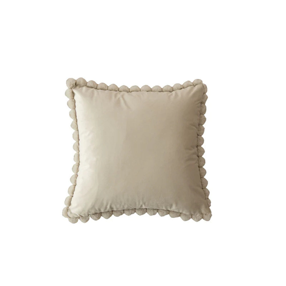 Velvet Pom-Pom Trim Cushion Cover Cream 18"x18"