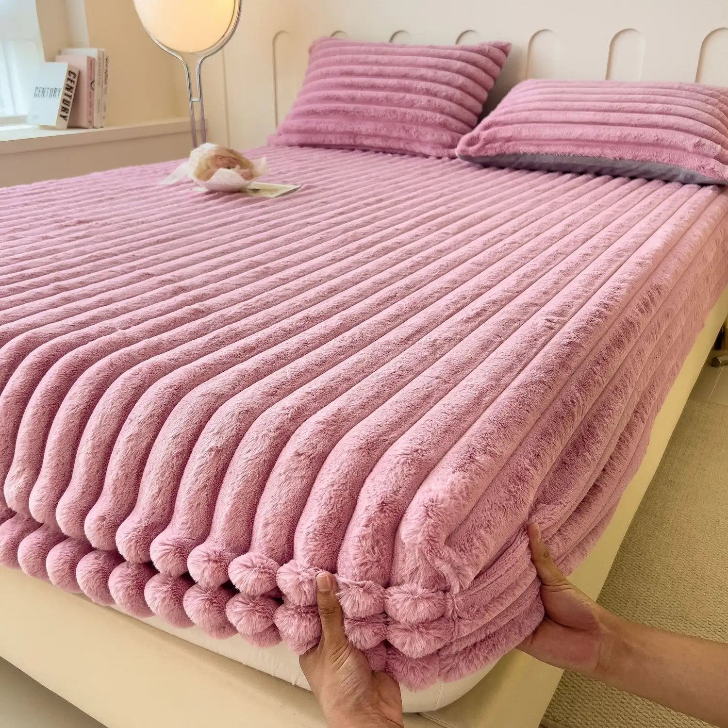 Quilted Velvet Fitted Bed Sheet Mauve Pink