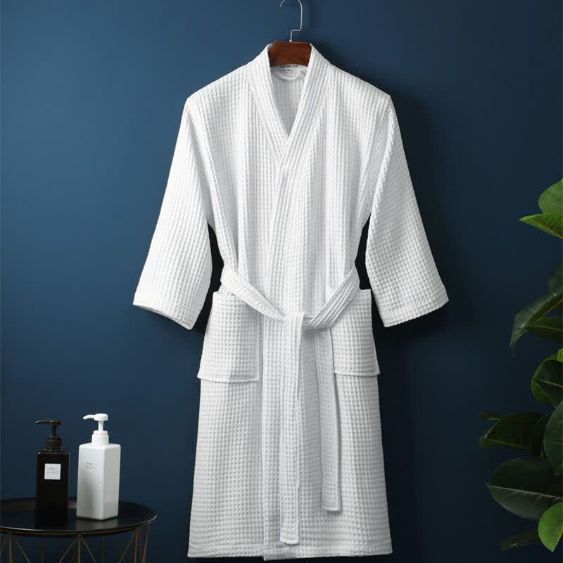 Waffle V-neck Bathrobe White