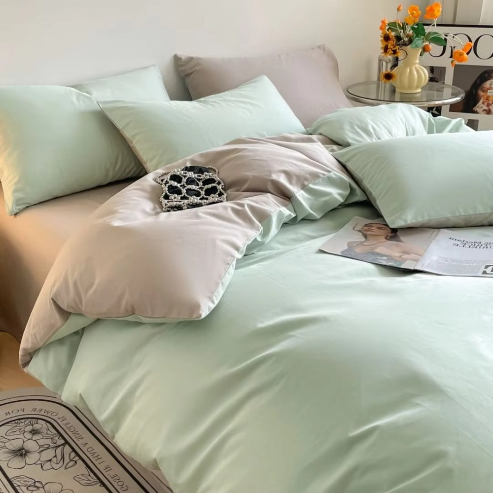 Lustova Cotton Duvet Cover | 3pcs Set Mint Taupe