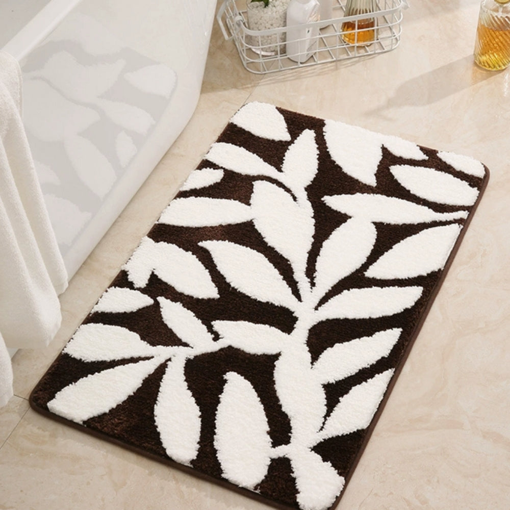 Zyphire Leaf Pattern Bath Mat Brown Vine