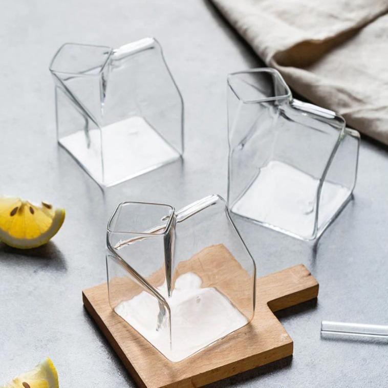 Compact Glass Milk Carton Mug