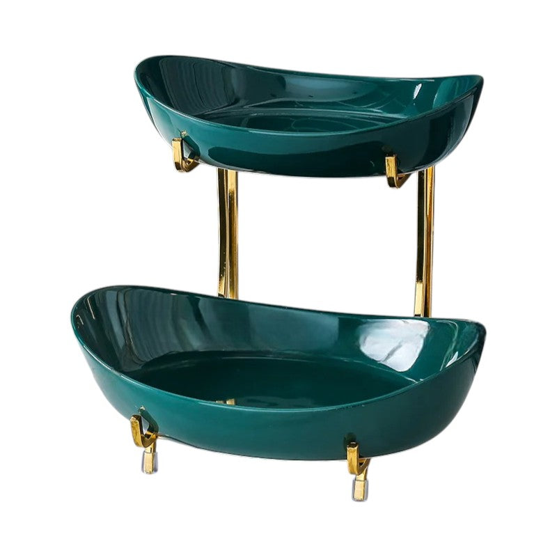 Ceramic Serving Bowls with Metal Stand Green 2-Tier