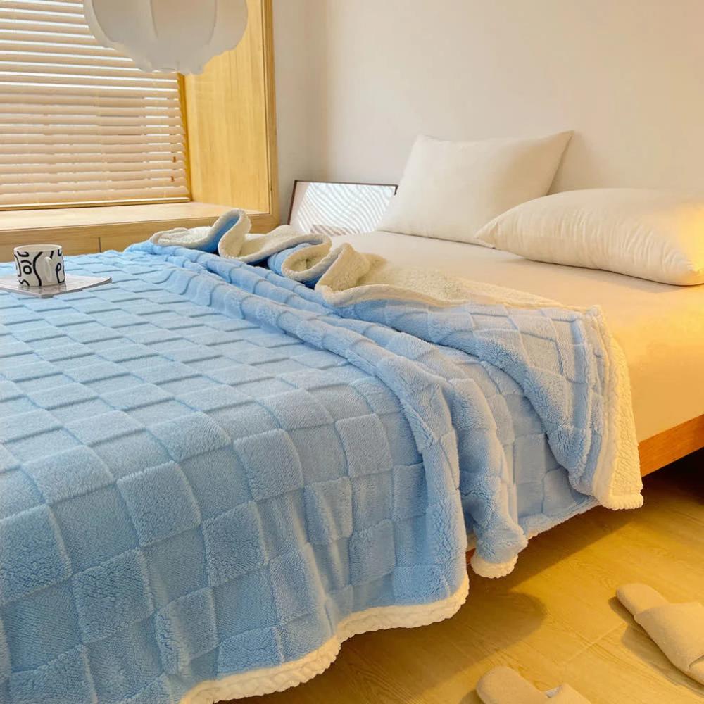 Plush Square Checkerboard Blanket Blue