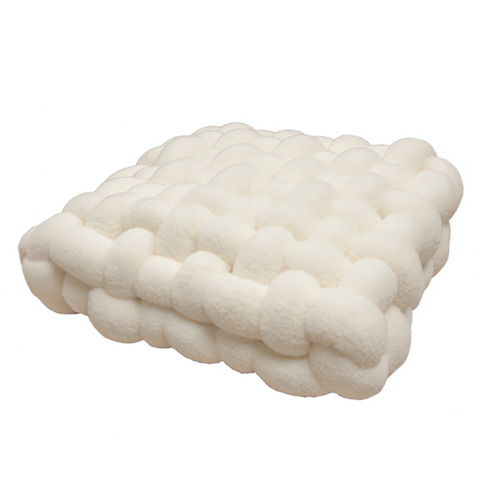 Plush Woven Knot Boucle Cushion White